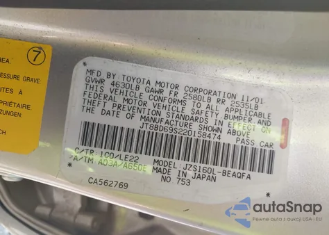 2002 Lexus Gs 300 from USA, damaged, VIN JT8BD69S220158474